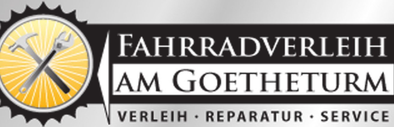 Logo des Fahrradverleihs am Goetheturm mit Werkzeug-Symbol und dem Text „Verleih - Reparatur - Service“.